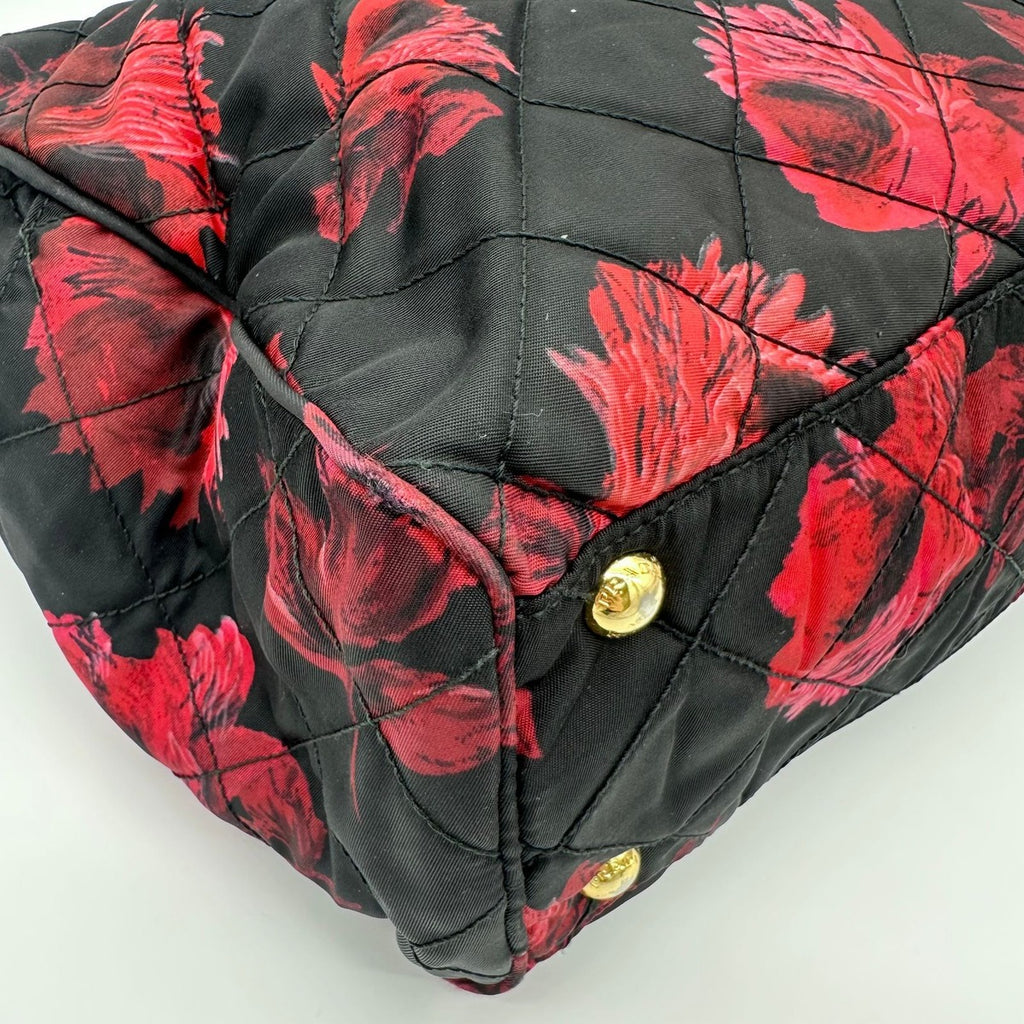 Prada Quilted Chain Shoulder Bag Rose Pattern Black — view 7