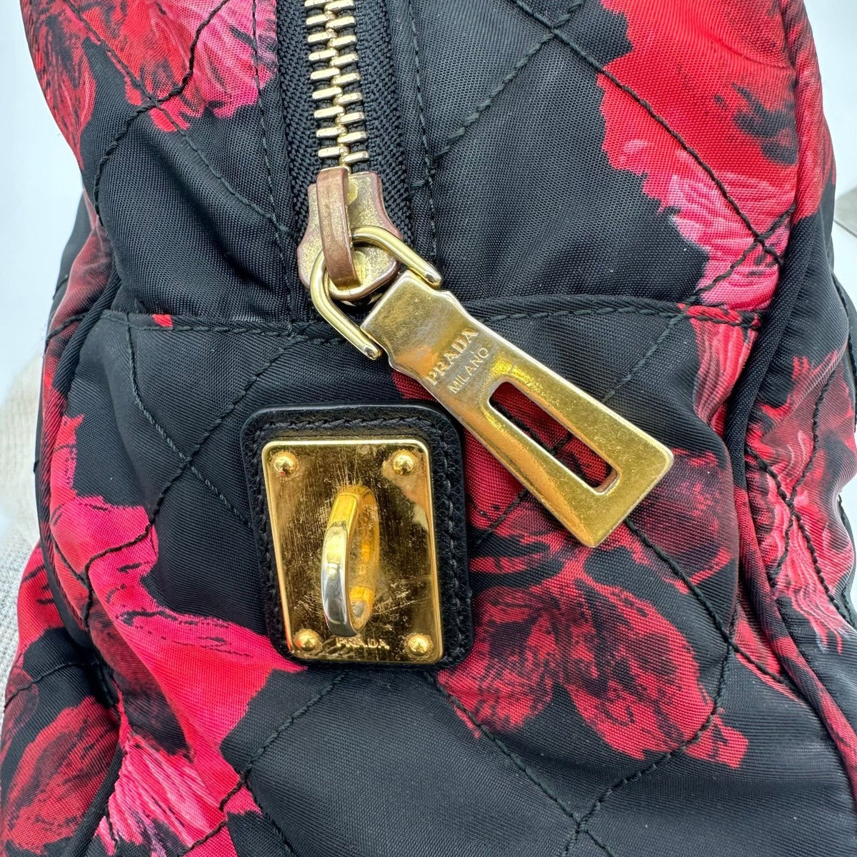 Prada Quilted Chain Shoulder Bag Rose Pattern Black — view 9