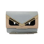 Fendi Mon Star Bugs Chain Wallet Silver Gray Beige Black