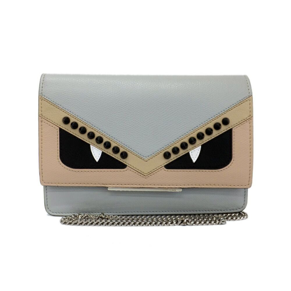Fendi Mon Star Bugs Chain Wallet Silver Gray Beige Black