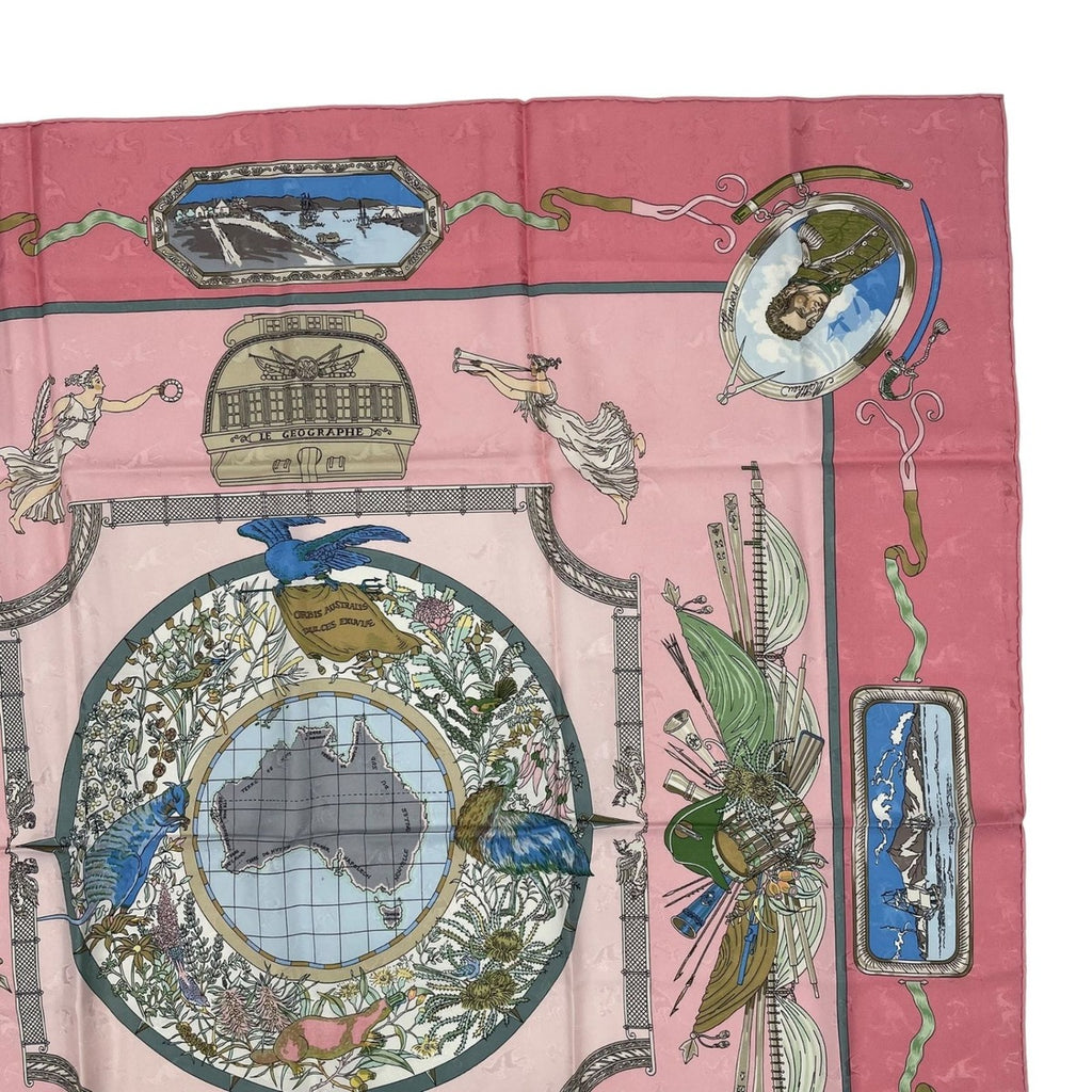 Hermes Scarf Silk Carre 90 le Geographe Geographer Pink — view 3