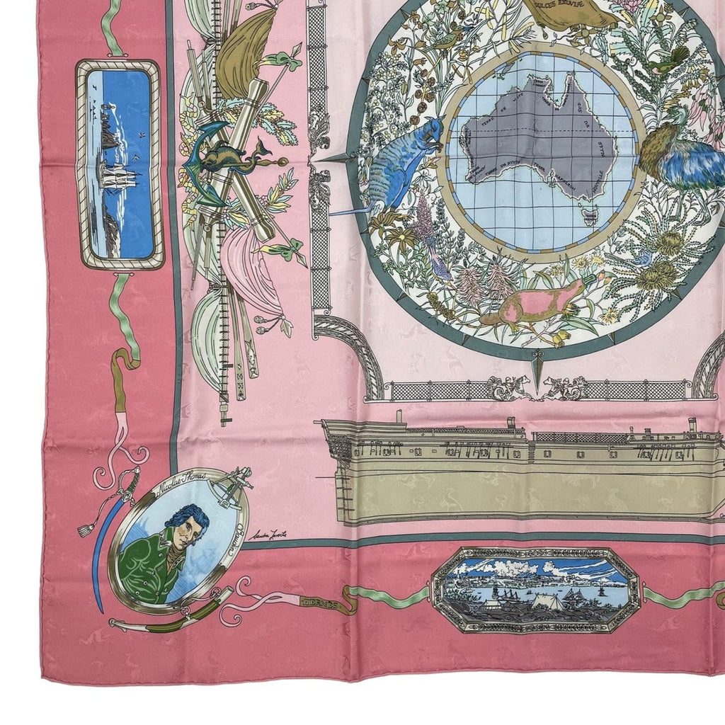 Hermes Scarf Silk Carre 90 le Geographe Geographer Pink — view 4