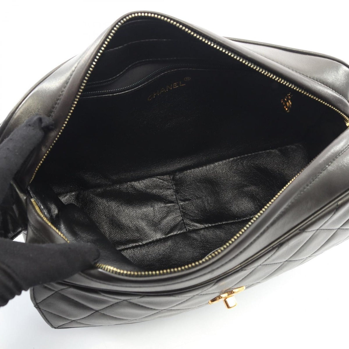 Chanel Shoulder Bag Quilted Black Lambskin Fringe — view 3