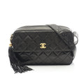 Chanel Shoulder Bag Quilted Black Lambskin Fringe