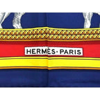 Hermes Grand Apparat Carre 90 Silk Scarf Shawl Red Navy — view 4