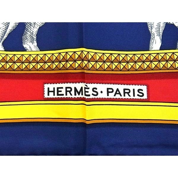 Hermes Grand Apparat Carre 90 Silk Scarf Shawl Red Navy — view 4