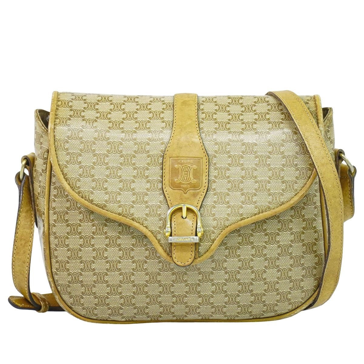 Celine Macadam Shoulder Bag Pochette Beige Outside