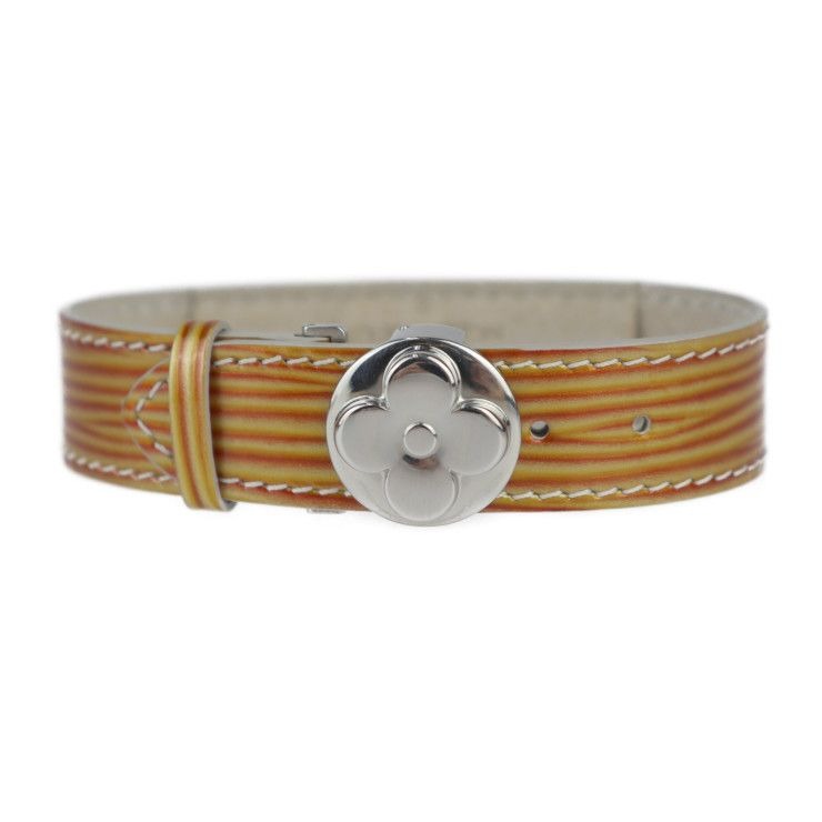 Louis Vuitton Good Luck Bracelet Patent Leather Gold Tone Orange