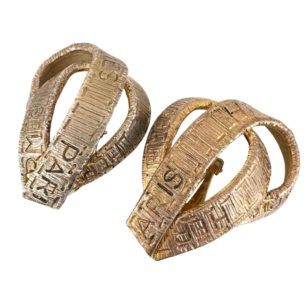 Hermes Ribbon Motif Gold Plated Earrings