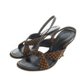 Louis Vuitton Sandals High Heel Leather Logo Pony Hair 36 Brown