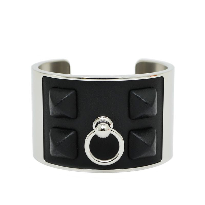 Hermes Collier de Chien Medle Gaine Size T2 Black Silver Bracelet Bangle