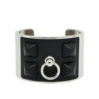 Hermes Collier de Chien Medle Gaine Size T2 Black Silver Bracelet Bangle