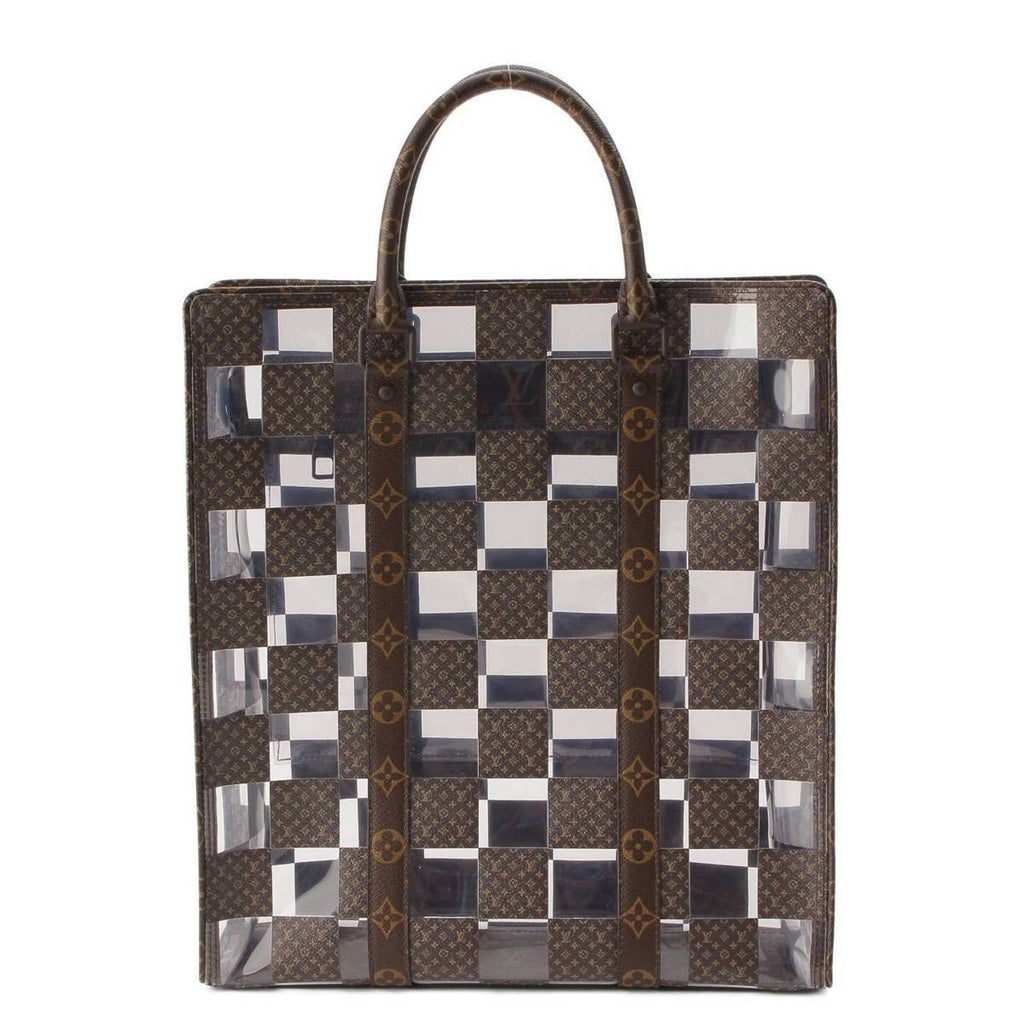 Louis Vuitton Monogram Chess Sac Plat Vinyl Tote Brown Clear