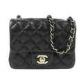 Chanel Chain Shoulder Bag Black Gold Lambskin CC Logo Mini Quilted 17