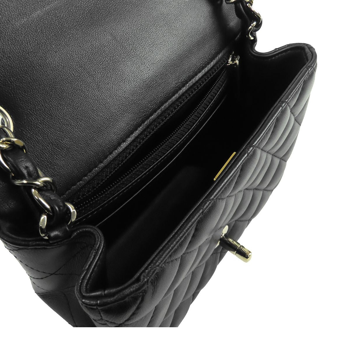 Chanel Chain Shoulder Bag Black Gold Lambskin CC Logo Mini Quilted 17 — view 4