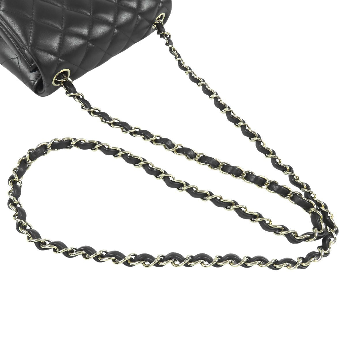 Chanel Chain Shoulder Bag Black Gold Lambskin CC Logo Mini Quilted 17 — view 5
