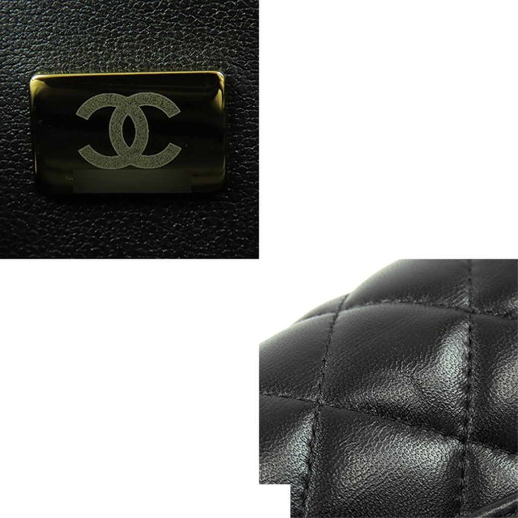Chanel Chain Shoulder Bag Black Gold Lambskin CC Logo Mini Quilted 17 — view 7