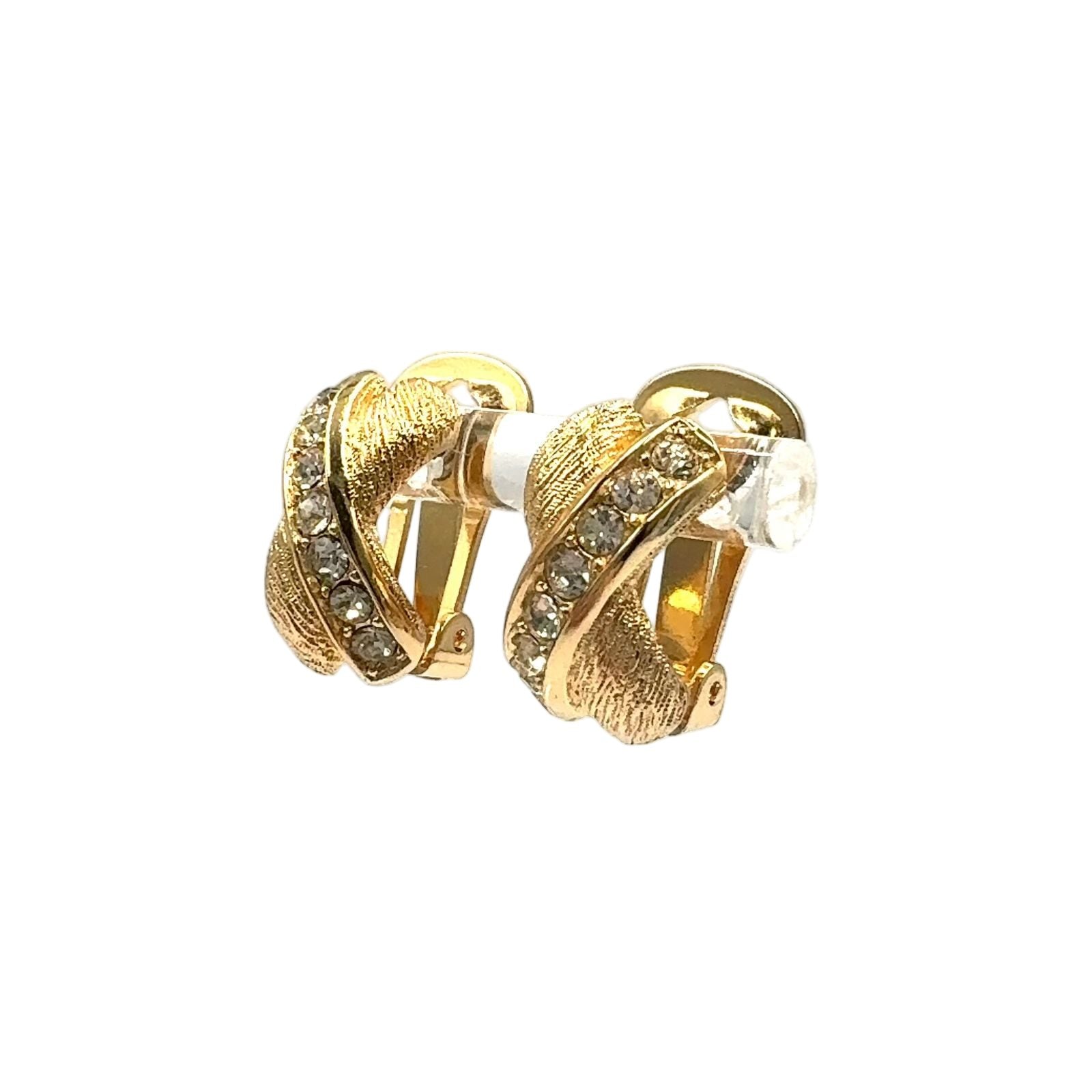 Dior Cross Rhinestone Color Stone Clear Gold Earrings — view 2