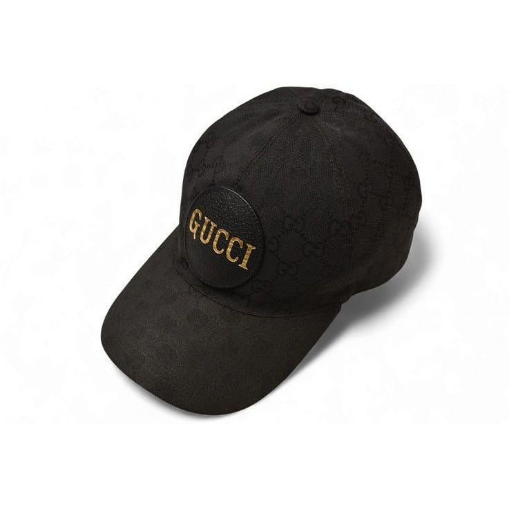Gucci Baseball Cap Hat Gold Foil Embossed GG Black 4 Hg53 1060 Size