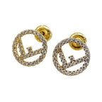 Fendi Earrings Fs Rhinestone Gold Accessory for Both Ears — view 2