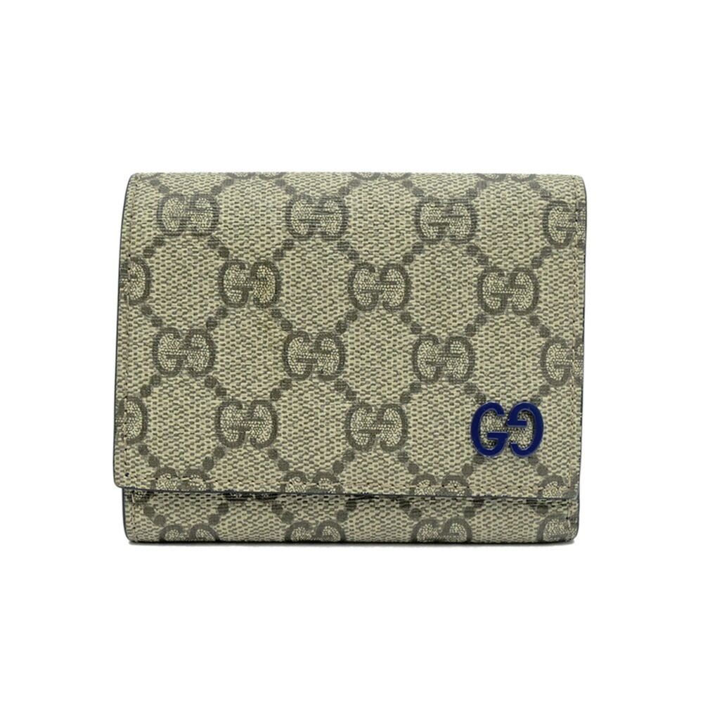 Gucci GG Supreme Tiddyle Compact Wallet Beige Blue Trifold with Initial Man
