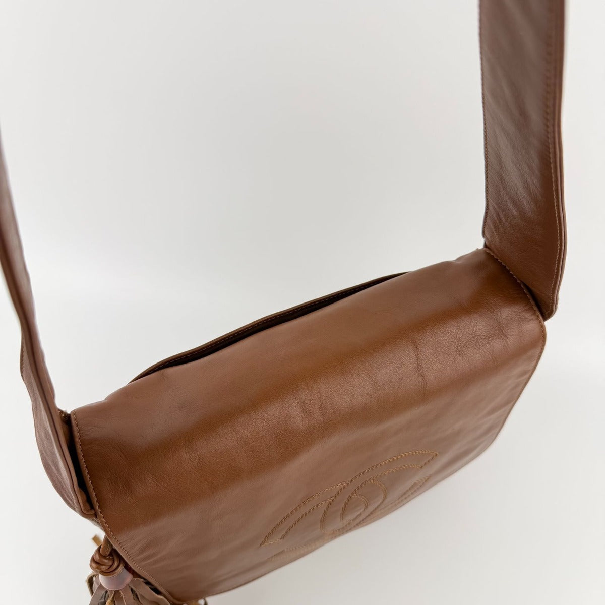 Chanel CC Logo Shoulder Bag Brown Leather No 5 Vintage — view 9