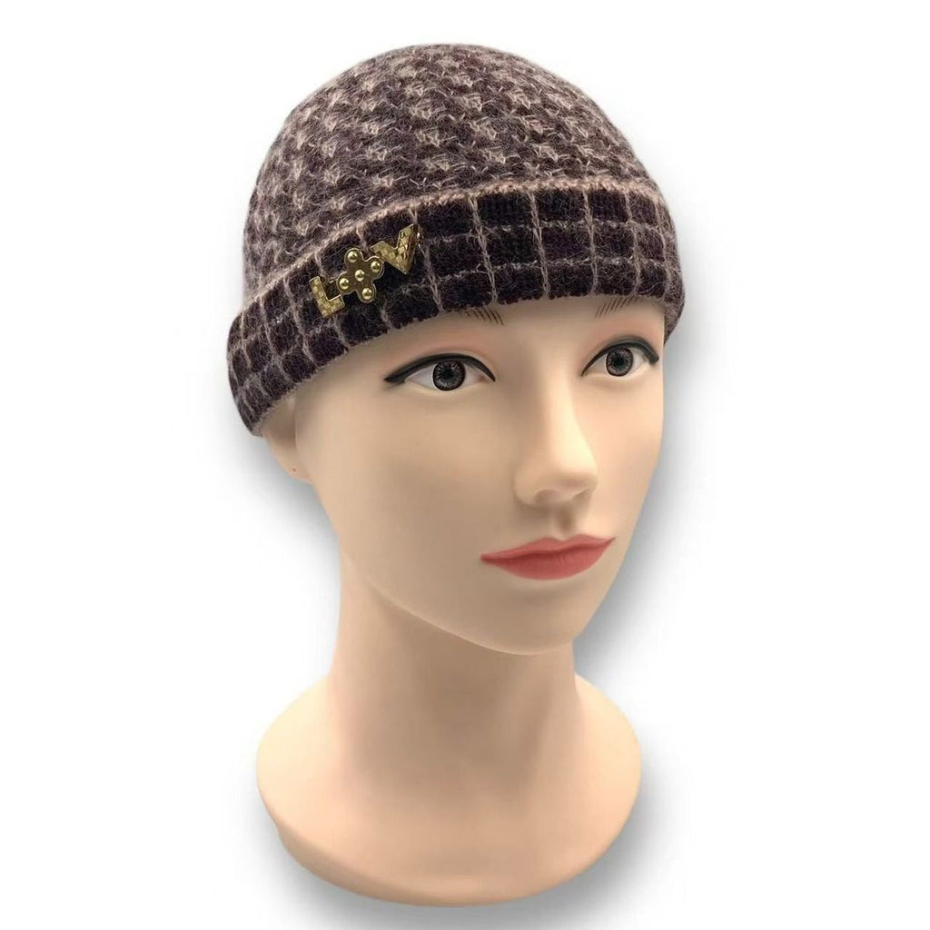 Louis Vuitton Knit Hat with Brooch Beanie Wool Purple