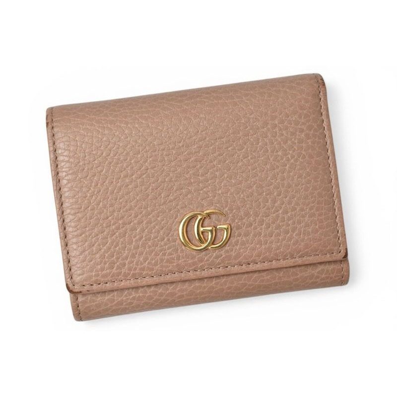 Gucci Mini Wallet Trifold Fold Petite Marmont Pink Beige