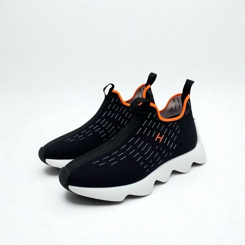 Hermes Cles Sneakers Shoes Fabric Black Orange H Logo