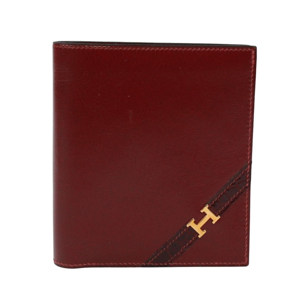 Hermes Box Calf Red Bifold Wallet Gold