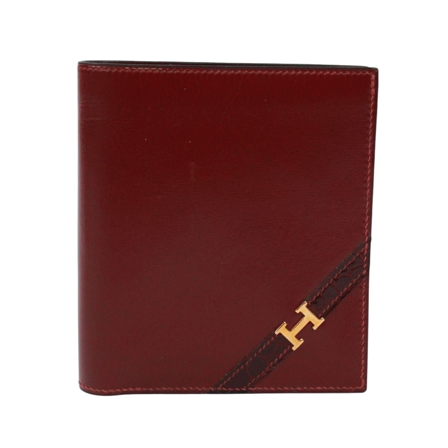 Hermes Box Calf Red Bifold Wallet Gold