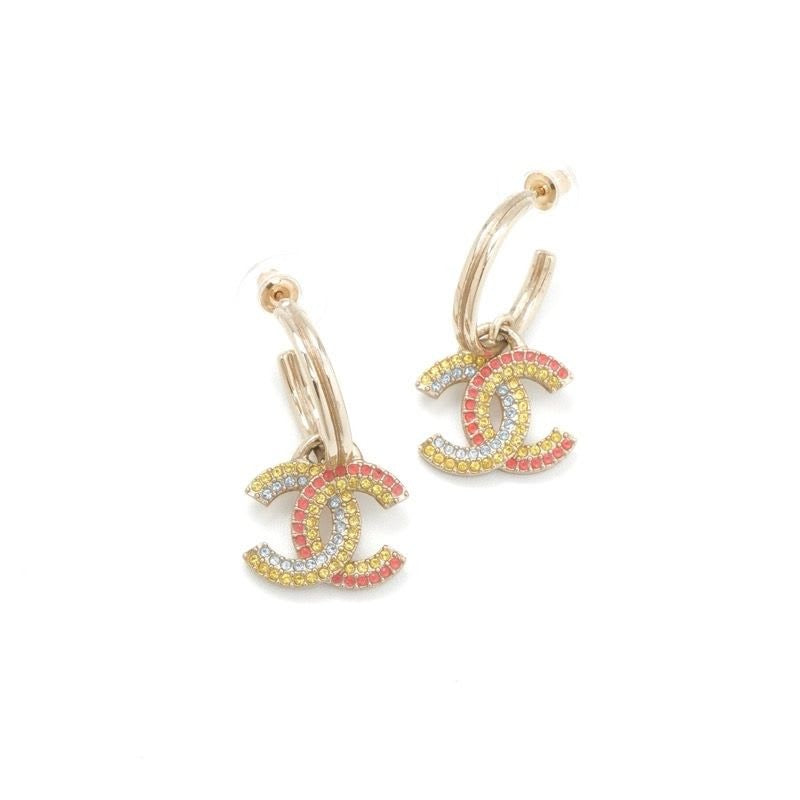Chanel Gold Multicolor Coco Mark Hoop Rhinestone — view 2