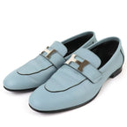 Hermes Z Constance Moccasin Shoes Leather Loafers Light Blue