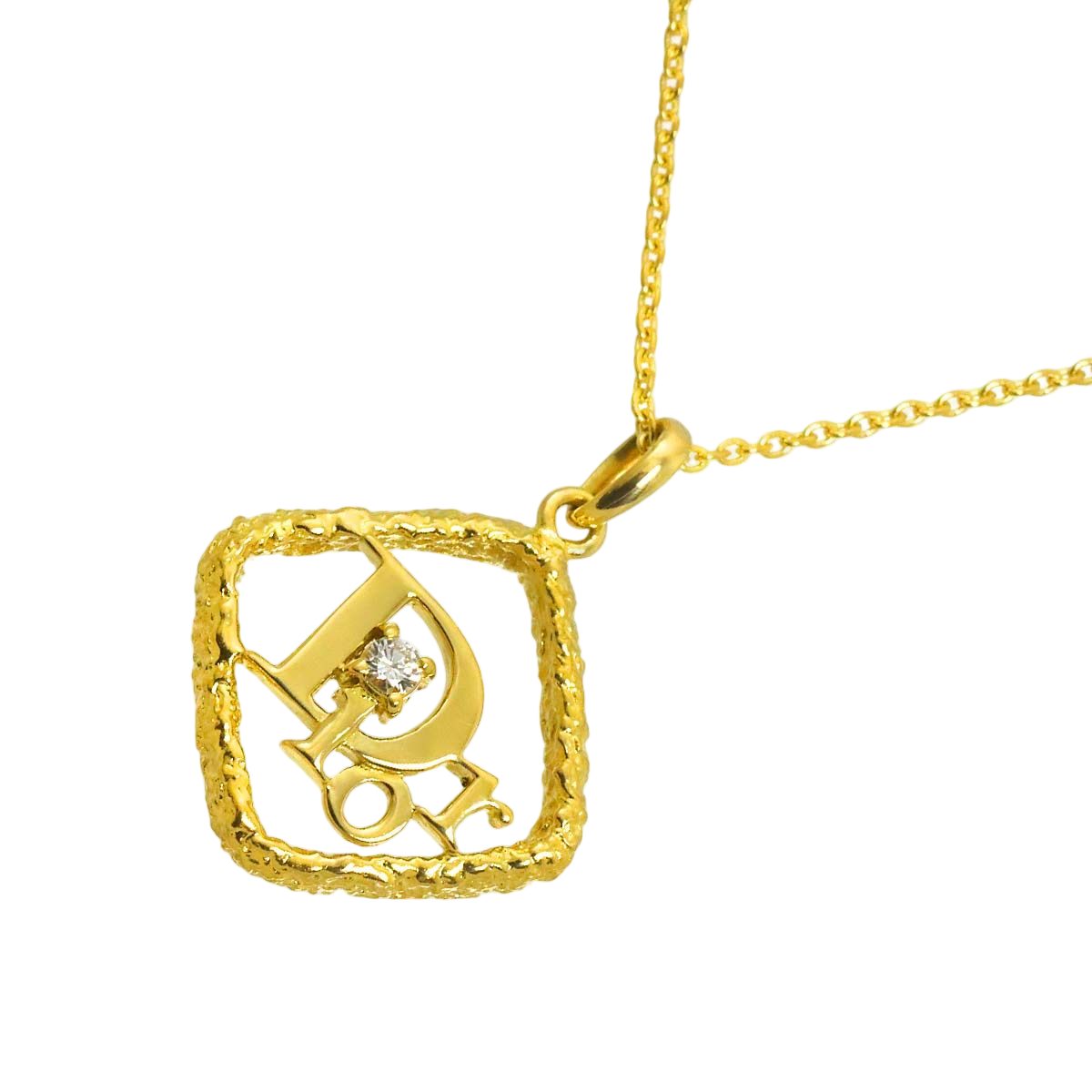 Dior Logo Diamond Necklace 40 cm 18k YG Yellow Gold