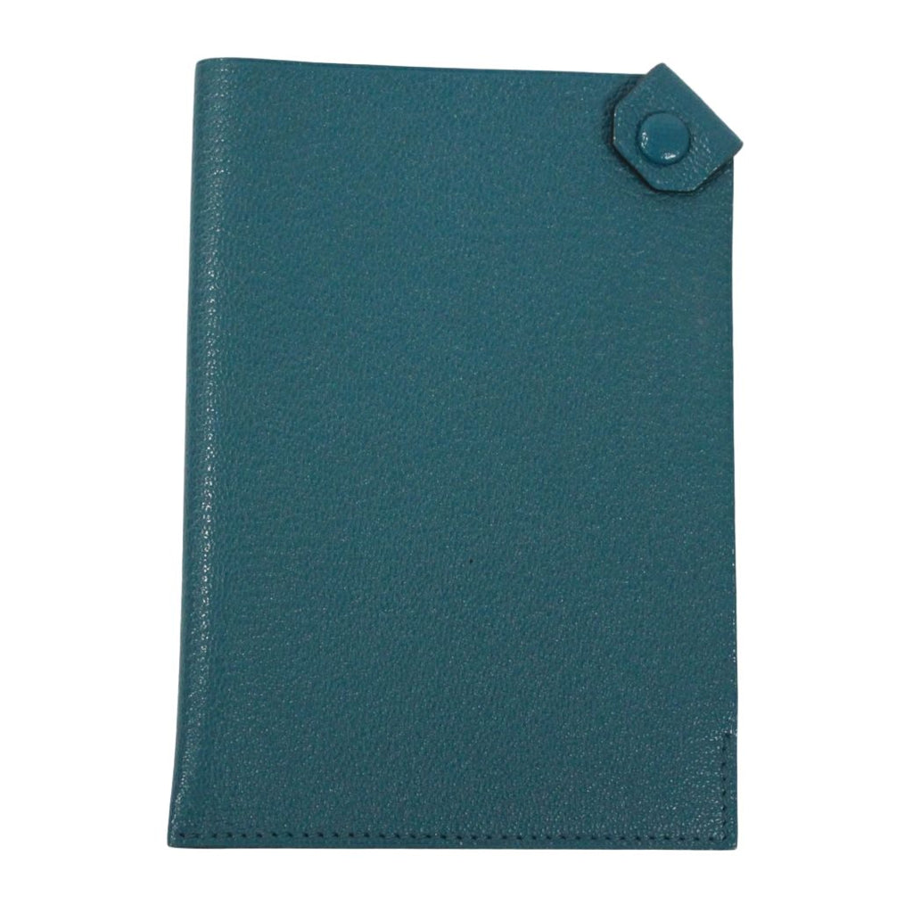 Hermes Tarmac PM Passport Case Chevre Blue Card Silver