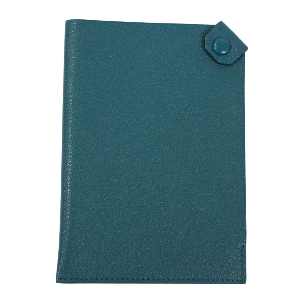 Hermes Tarmac PM Passport Case Chevre Blue Card Silver