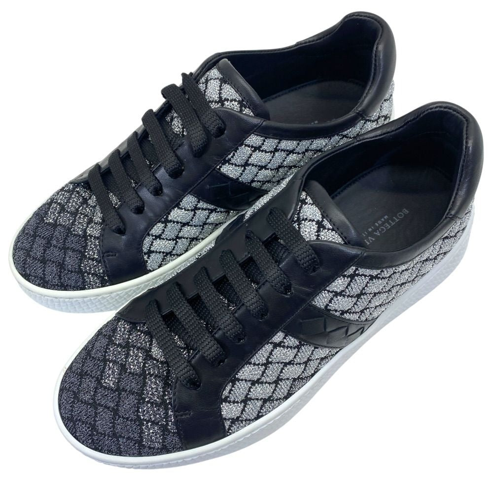 Bottega Veneta Sneakers Shoes Lame Weave Fabric Leather Silver Silver-black