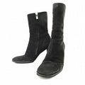 Chanel Suede Side Zip Middle Boots High Heels 36 Black 1205