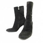 Chanel Suede Side Zip Middle Boots High Heels 36 Black 1205