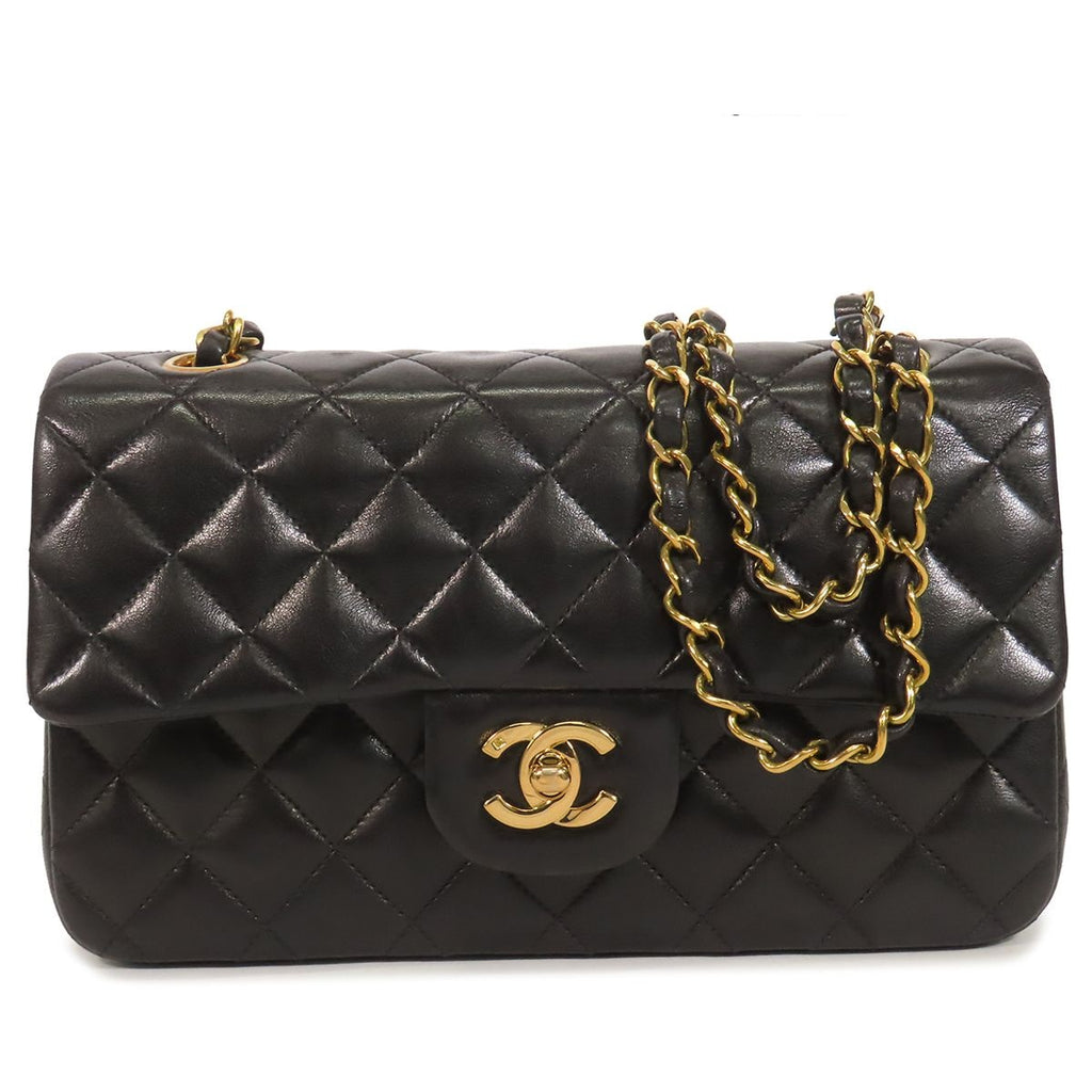 Chanel Chain Black Gold Lambskin Quilted 23 Double Flap Shoulder Bag