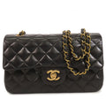 Chanel Chain Black Gold Lambskin Quilted 23 Double Flap Shoulder Bag