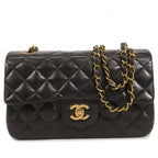 Chanel Chain Black Gold Lambskin Quilted 23 Double Flap Shoulder Bag