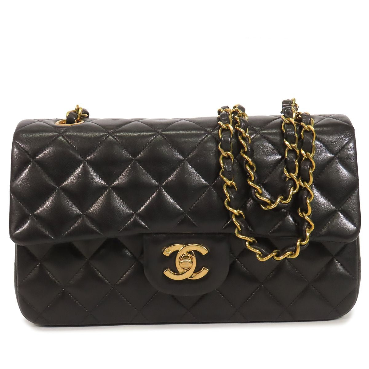 Chanel Chain Black Gold Lambskin Quilted 23 Double Flap Shoulder Bag