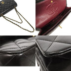 Chanel Chain Black Gold Lambskin Quilted 23 Double Flap Shoulder Bag — view 4
