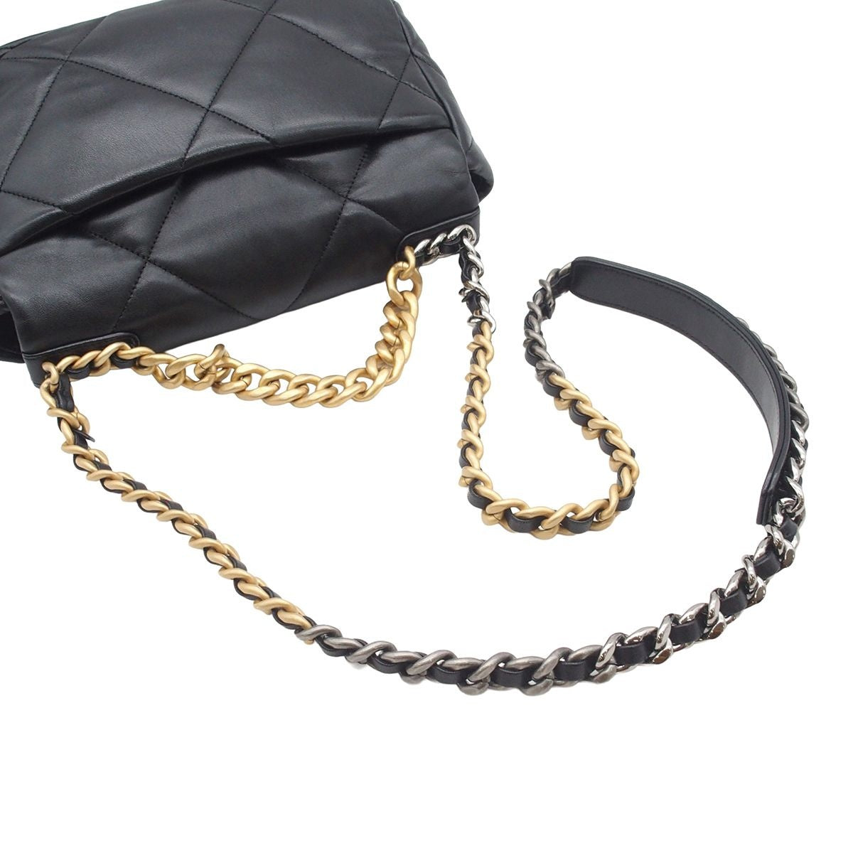 Chanel Chain Shoulder Bag 19 Black Gold Silver Lambskin 2-Way — view 4