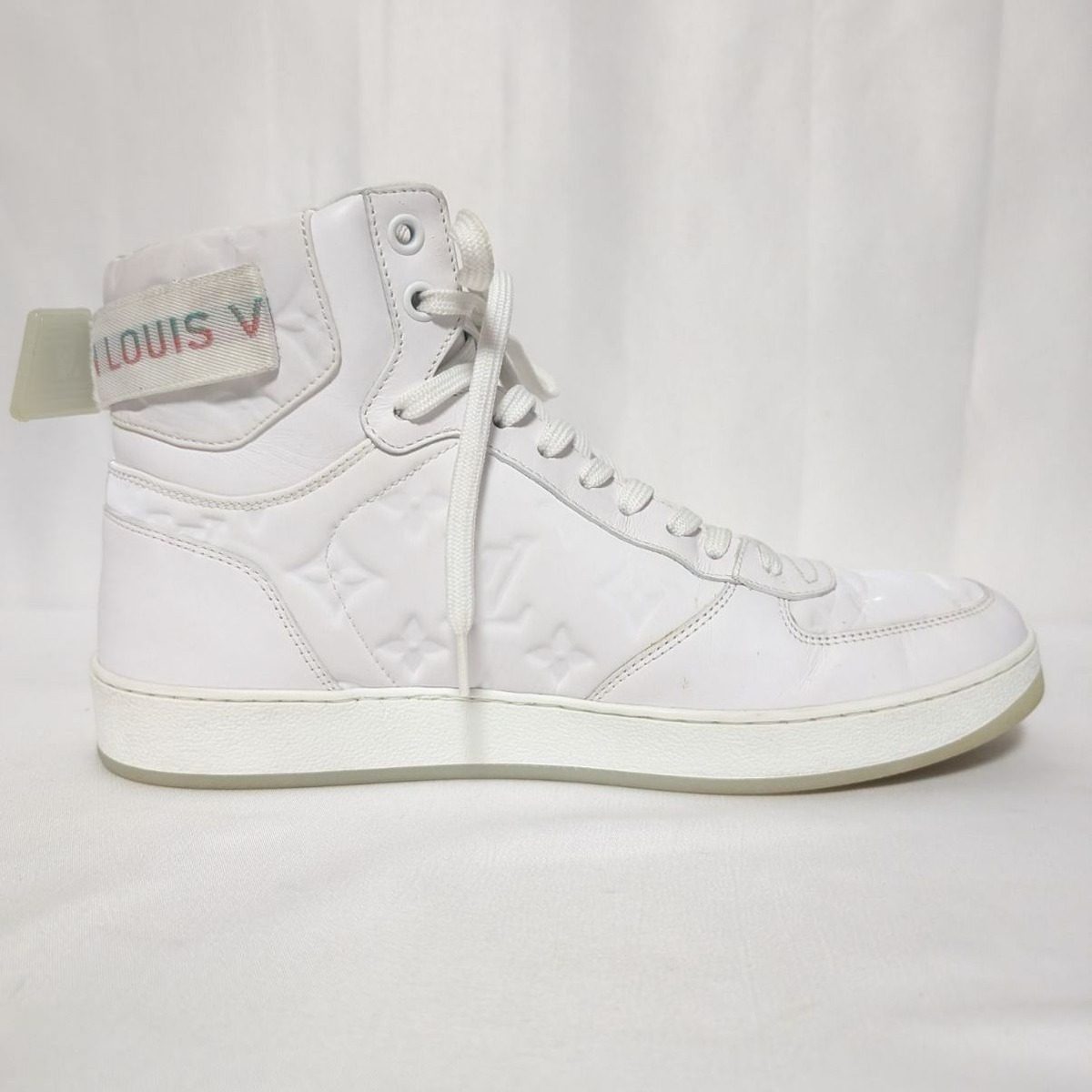 Louis Vuitton Rivoli Line Sneakers High Cut Monogram White Embossed Shoes — view 3