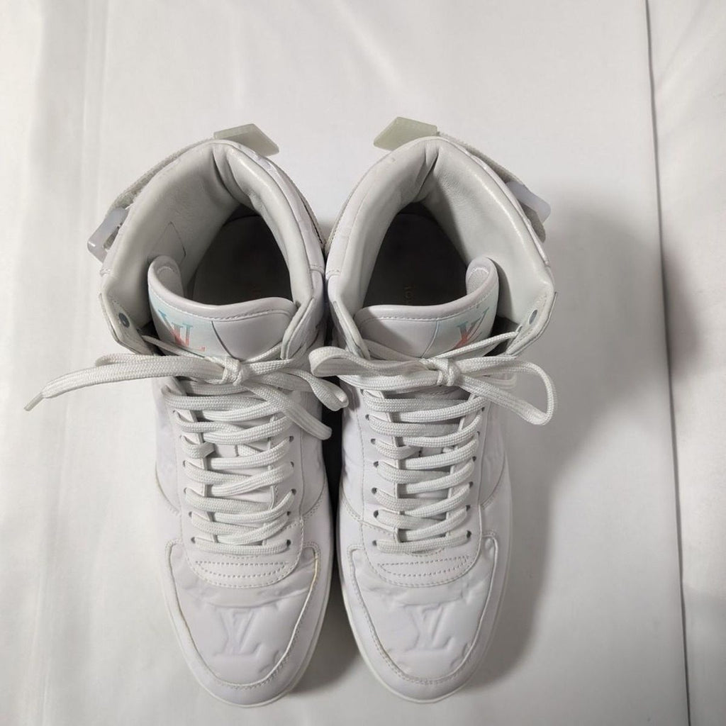 Louis Vuitton Rivoli Line Sneakers High Cut Monogram White Embossed Shoes — view 7