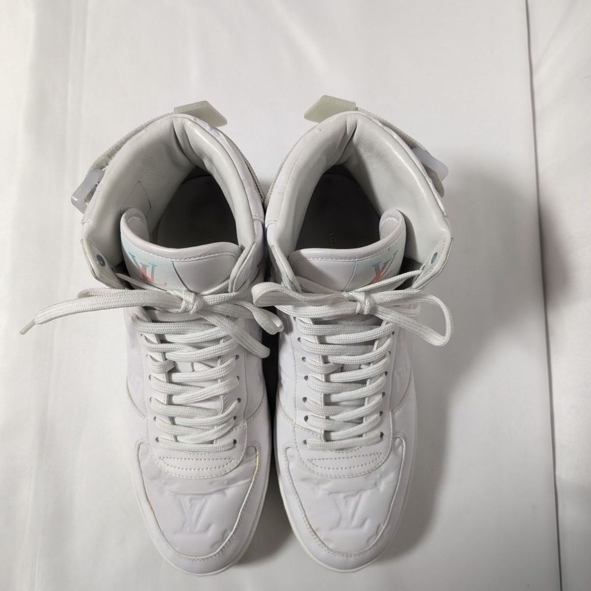 Louis Vuitton Rivoli Line Sneakers High Cut Monogram White Embossed Shoes — view 7