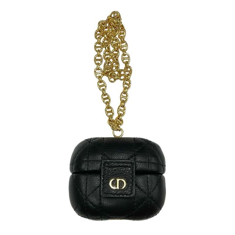 Christian Dior Cannage Black Gold CD Chain Airpods Case