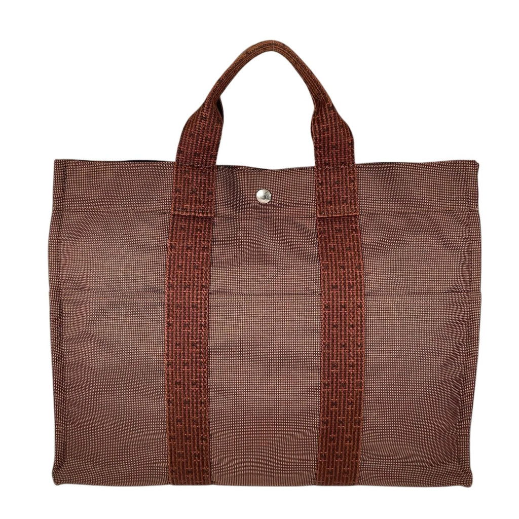 Hermes Her Line MM Canvas Cotton Brown Tote Silver